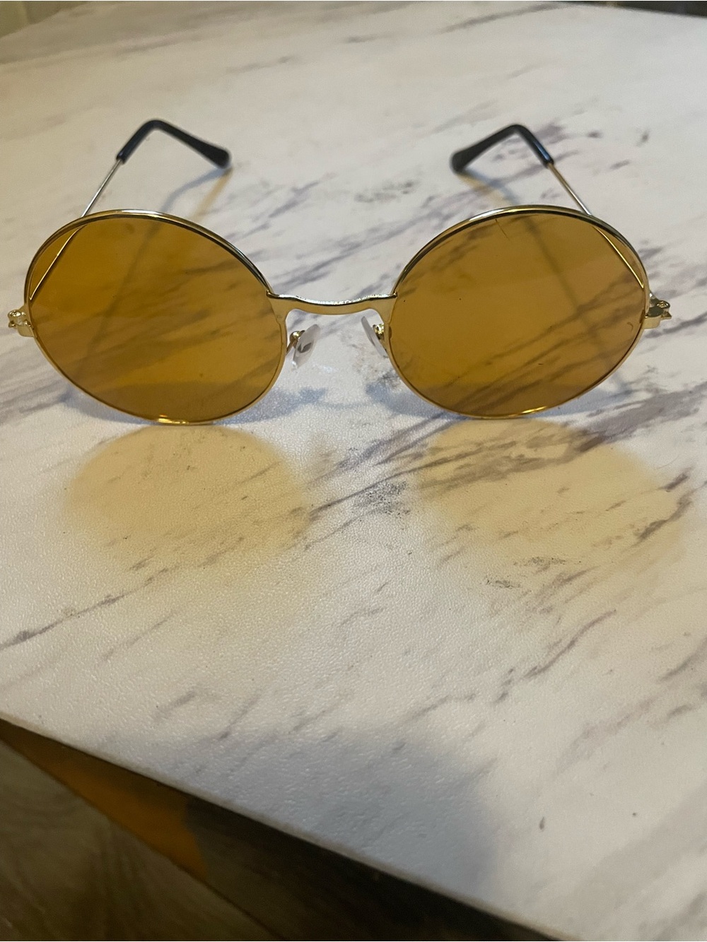 Round Metal Frame Sunglasses with Amber Lenses - Women